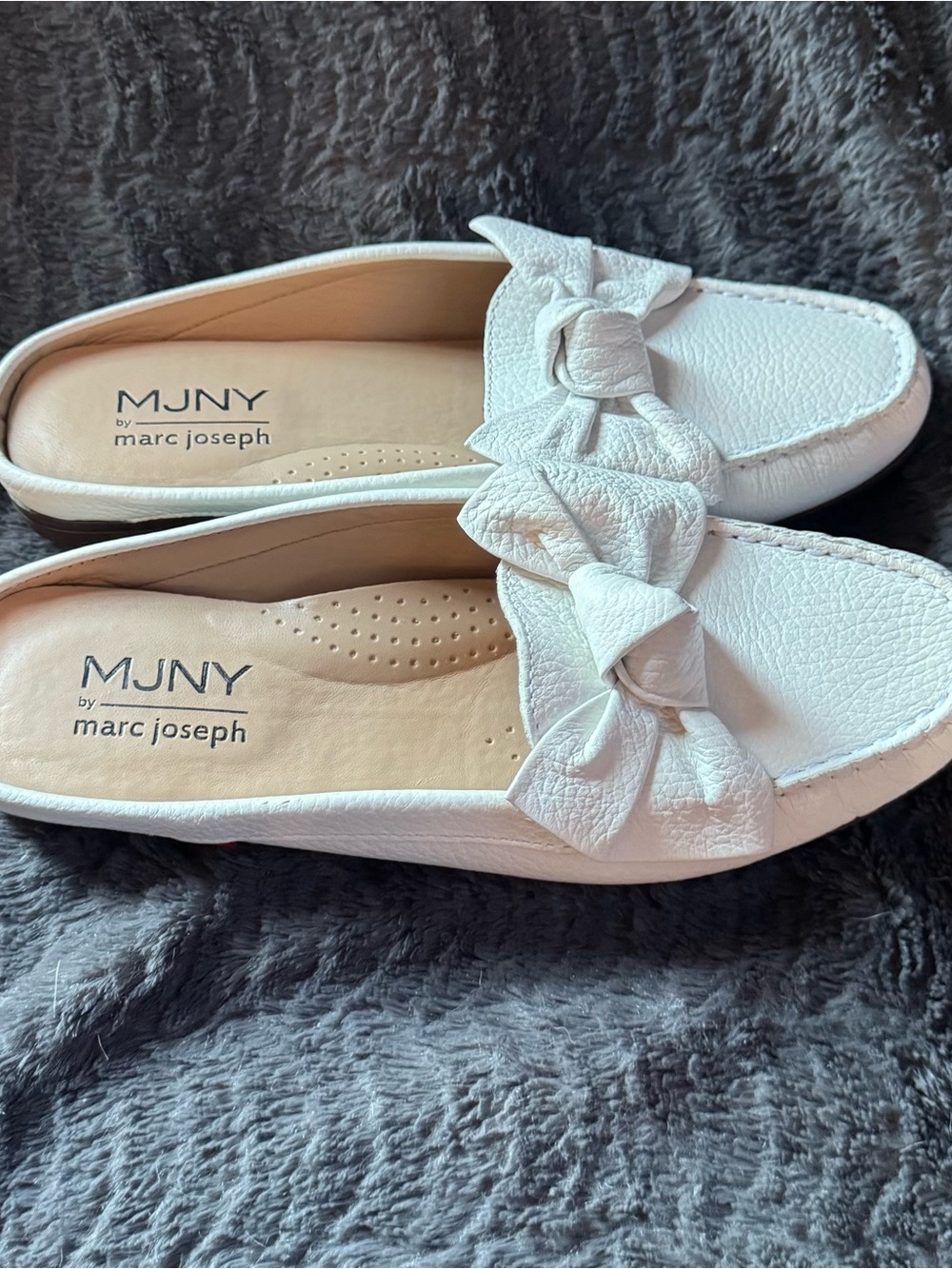 Marc Joseph White Bow-Accent Slip-On Loafers